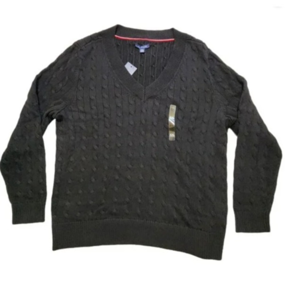 Tommy Hilfiger Men's‎ Regular Fit Essential Solid Cable Knit V-Neck Sweater XXL